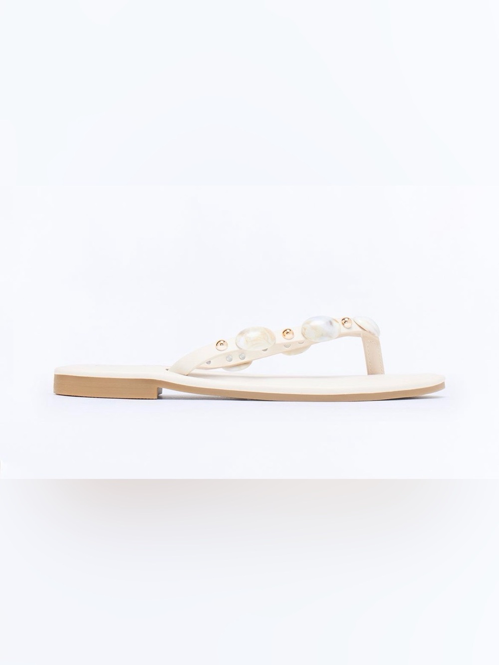 Fashion Nova Women's Cream Beaded Thong Sandal🤍 - Picture 1 of 5